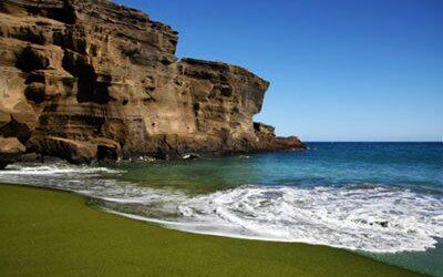 Here’s a beach of a different color! Hawaii’s famous ‘Green Sand Beach’.